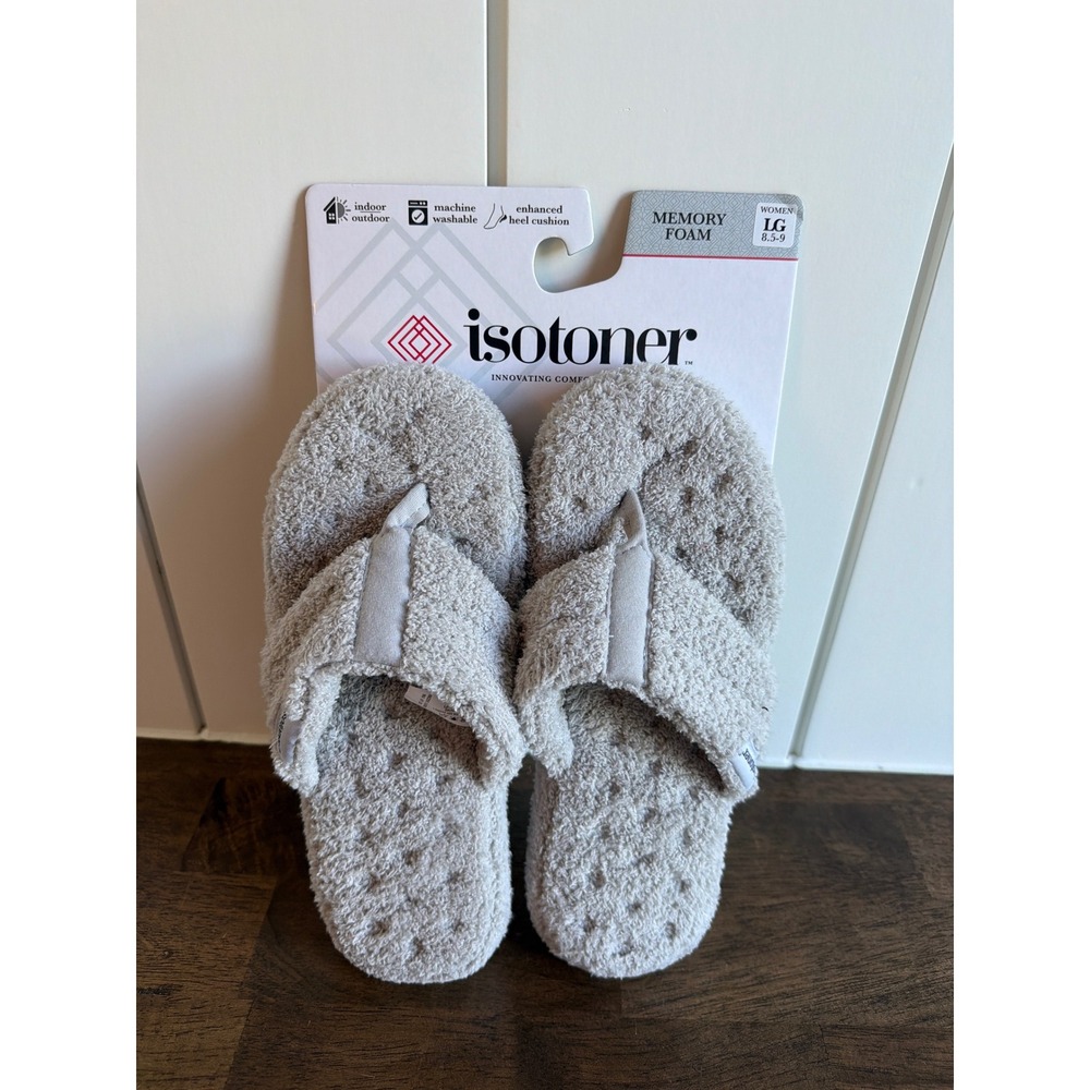 Isotoner Womens Memory Foam Flip Flop Slippers Light Grey Size LG 8.5-9 NEW